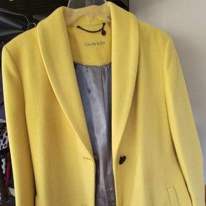 Women’s Calvin Klein Long Bright Yellow Wool Blend Coat - Size Medium